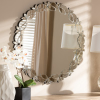 Baxton Studio RXW-6175 Luiza Modern and Contemporary Silver Finished Round Petal Leaf Accent Wall Mirror